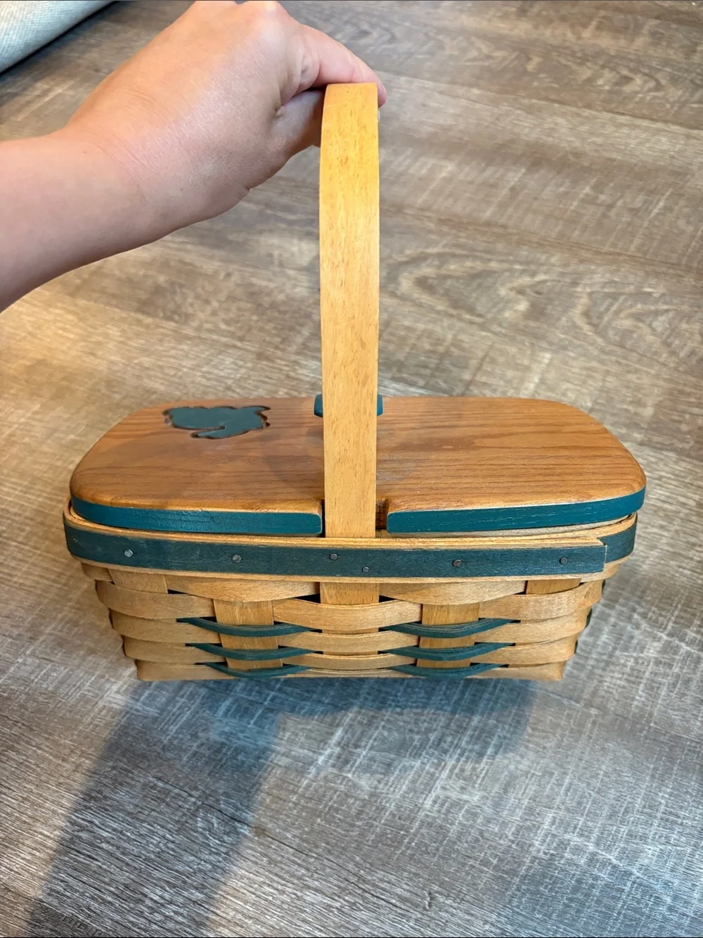 Longaberger Woven Basket Custom Easter Bunny Lid Green